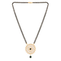 Copy of Etnico 18k Gold Plated Traditional Pearl Kundan Studded Pendant with Black Bead Chain Mangalsutra for Women (D085G)