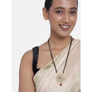 Etnico 18k Gold Plated Traditional Pearl Kundan Studded Pendant with Black Bead Chain Mangalsutra for Women (D085G)