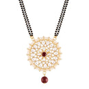 Etnico 18k Gold Plated Traditional Pearl Kundan Studded Pendant with Black Bead Chain Mangalsutra for Women (D085G)