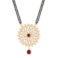 Etnico 18k Gold Plated Traditional Pearl Kundan Studded Pendant with Black Bead Chain Mangalsutra for Women (D085G)