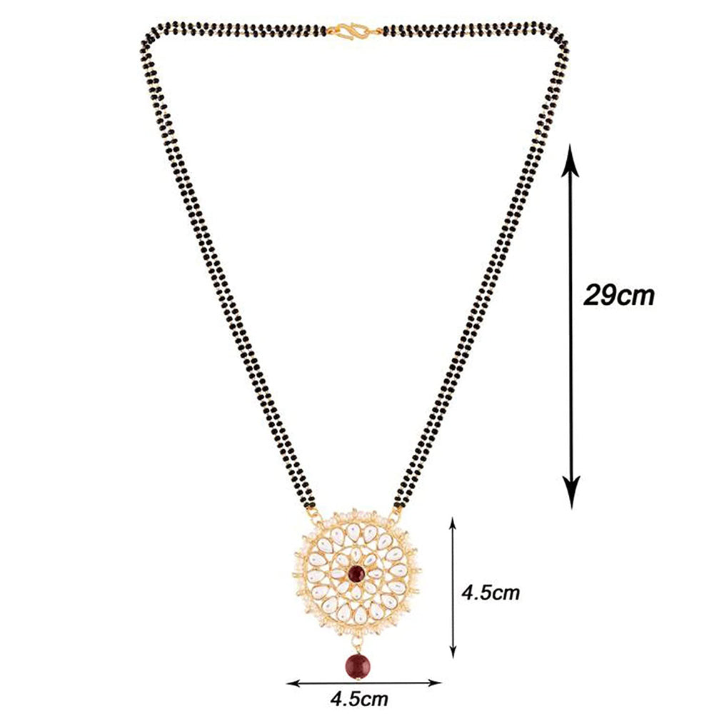 Etnico 18k Gold Plated Traditional Pearl Kundan Studded Pendant with Black Bead Chain Mangalsutra for Women (D085G)