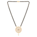 Etnico 18k Gold Plated Traditional Pearl Kundan Studded Pendant with Black Bead Chain Mangalsutra for Women (D085W)