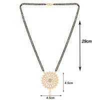 Etnico 18k Gold Plated Traditional Pearl Kundan Studded Pendant with Black Bead Chain Mangalsutra for Women (D085W)