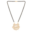 Etnico 18k Gold Plated Traditional Pearl Kundan Studded Pendant with Black Bead Chain Mangalsutra for Women (D086W)