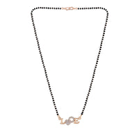 Etnico 18k Rose Gold Plated Traditional Single Line American Diamond Lovers Design Pendant with Black Beads Chain Mangalsutra for Women (D090)