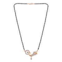 Etnico 18k Rose Gold Plated Traditional Single Line American Diamond Peacock Design Pendant with Black Beads Chain Mangalsutra for Women (D091)