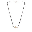 Etnico 18k Rose Gold Plated Traditional Single Line American Diamond Lovers Design Pendant with Black Beads Chain Mangalsutra for Women (D092)