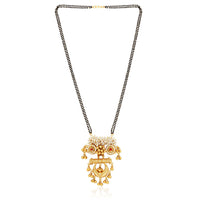 Etnico 18k Gold Plated Traditional Pearl Beads Studded Pendant with Black Bead Chain Mangalsutra With Earrings for Women (D093M)