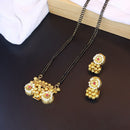 Etnico 18k Gold Plated Traditional Pearl Beads Studded Pendant with Black Bead Chain Mangalsutra With Earrings for Women (D094M)