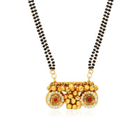 Etnico 18k Gold Plated Traditional Pearl Beads Studded Pendant with Black Bead Chain Mangalsutra With Earrings for Women (D094M)