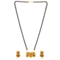 Etnico 18k Gold Plated Traditional Pearl Beads Studded Pendant with Black Bead Chain Mangalsutra With Earrings for Women (D094M)