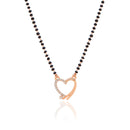 Etnico 18k Rose Gold Plated Traditional Single Line American Diamond Heart Shaped Pendant with Black Beads Chain Mangalsutra for Women (D095)