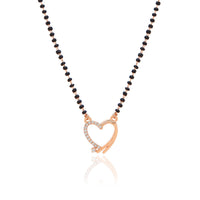 Etnico 18k Rose Gold Plated Traditional Single Line American Diamond Heart Shaped Pendant with Black Beads Chain Mangalsutra for Women (D095)