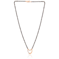 Etnico 18k Rose Gold Plated Traditional Single Line American Diamond Heart Shaped Pendant with Black Beads Chain Mangalsutra for Women (D095)
