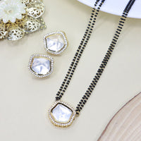 Etnico 18k Gold Plated Traditional American Diamond Pendant with Black Bead Chain Mangalsutra for Women (D096)