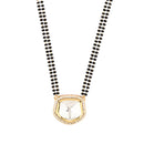 Etnico 18k Gold Plated Traditional American Diamond Pendant with Black Bead Chain Mangalsutra for Women (D096)