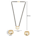 Etnico 18k Gold Plated Traditional American Diamond Pendant with Black Bead Chain Mangalsutra for Women (D096)