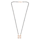 Etnico 18k Rose Gold Plated Traditional Single Line American Diamond Pendant with Black Bead Chain Mangalsutra for Women (D097)