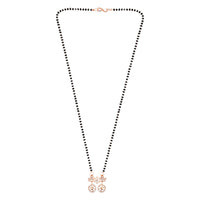 Etnico 18k Rose Gold Plated Traditional Single Line American Diamond Pendant with Black Bead Chain Mangalsutra for Women (D097)