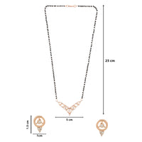 Etnico 18k Rose Gold Plated Traditional Single Line American Diamond Pendant with Black Bead Chain Mangalsutra for Women (D098)
