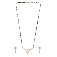 Etnico 18k Rose Gold Plated Traditional Single Line American Diamond Pendant with Black Bead Chain Mangalsutra for Women (D099)