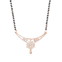 Etnico 18k Rose Gold Plated Traditional Single Line American Diamond Pendant with Black Bead Chain Mangalsutra for Women (D099)
