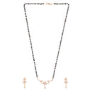 Etnico 18k Rose Gold Plated Traditional Single Line American Diamond Pendant with Black Bead Chain Mangalsutra for Women (D101)