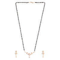 Etnico 18k Rose Gold Plated Traditional Single Line American Diamond Pendant with Black Bead Chain Mangalsutra for Women (D101)