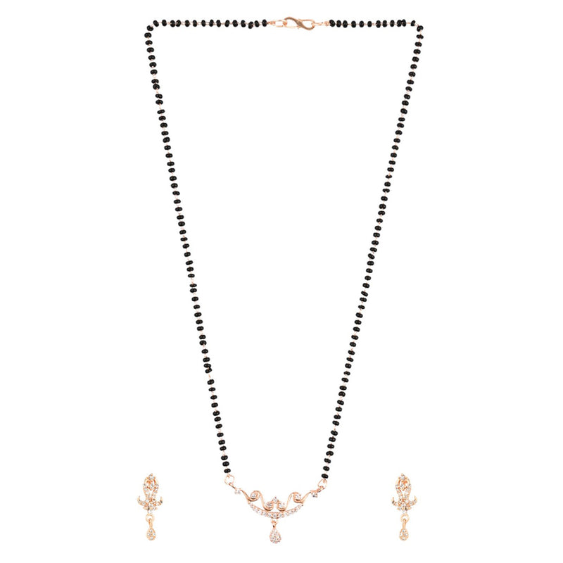 Etnico 18k Rose Gold Plated Traditional Single Line American Diamond Pendant with Black Bead Chain Mangalsutra for Women (D101)