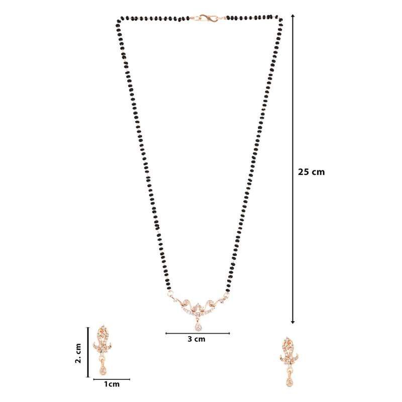 Etnico 18k Rose Gold Plated Traditional Single Line American Diamond Pendant with Black Bead Chain Mangalsutra for Women (D101)