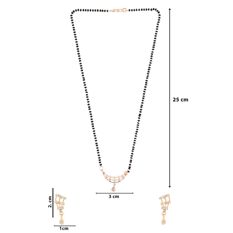 Etnico 18k Rose Gold Plated Traditional Single Line American Diamond Pendant with Black Bead Chain Mangalsutra for Women (D102)