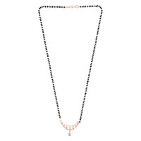 Etnico 18k Rose Gold Plated Traditional Single Line American Diamond Pendant with Black Bead Chain Mangalsutra for Women (D102)