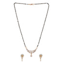 Etnico 18k Rose Gold Plated Traditional Single Line American Diamond Pendant with Black Bead Chain Mangalsutra for Women (D102)