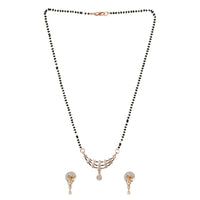 Etnico 18k Rose Gold Plated Traditional Single Line American Diamond Pendant with Black Bead Chain Mangalsutra for Women (D102)