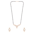 Etnico 18k Rose Gold Plated Traditional Single Line American Diamond Pendant with Black Bead Chain Mangalsutra for Women (D103)