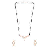 Etnico 18k Rose Gold Plated Traditional Single Line American Diamond Pendant with Black Bead Chain Mangalsutra for Women (D103)