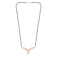 Etnico 18k Rose Gold Plated Traditional Single Line American Diamond Pendant with Black Bead Chain Mangalsutra for Women (D103)