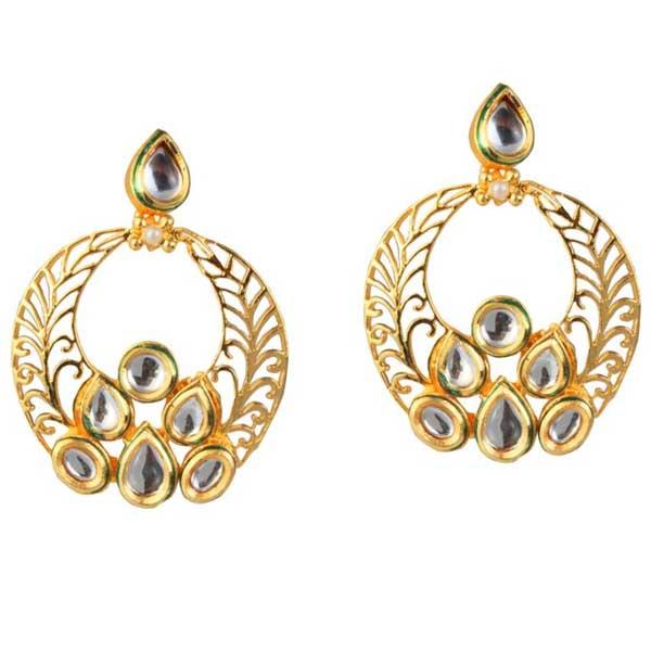 Tip Top Fashions Kundan Meenakari Gold Plated Dangler Earrings - 1305006