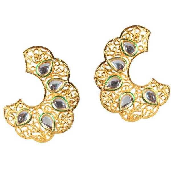 Tip Top Fashions Kundan Meenakari Gold Plated Dangler Earrings - 1305007