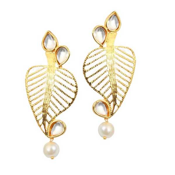 Kriaa Kundan Gold Plated Leaf Dangler Earrings - 1305021