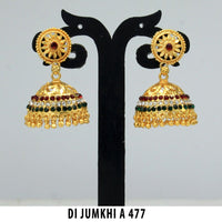 Mahavir Gold Plated Maroon & Green Austrian Stone Jhumki Earrings  - DI Jumkhi 477