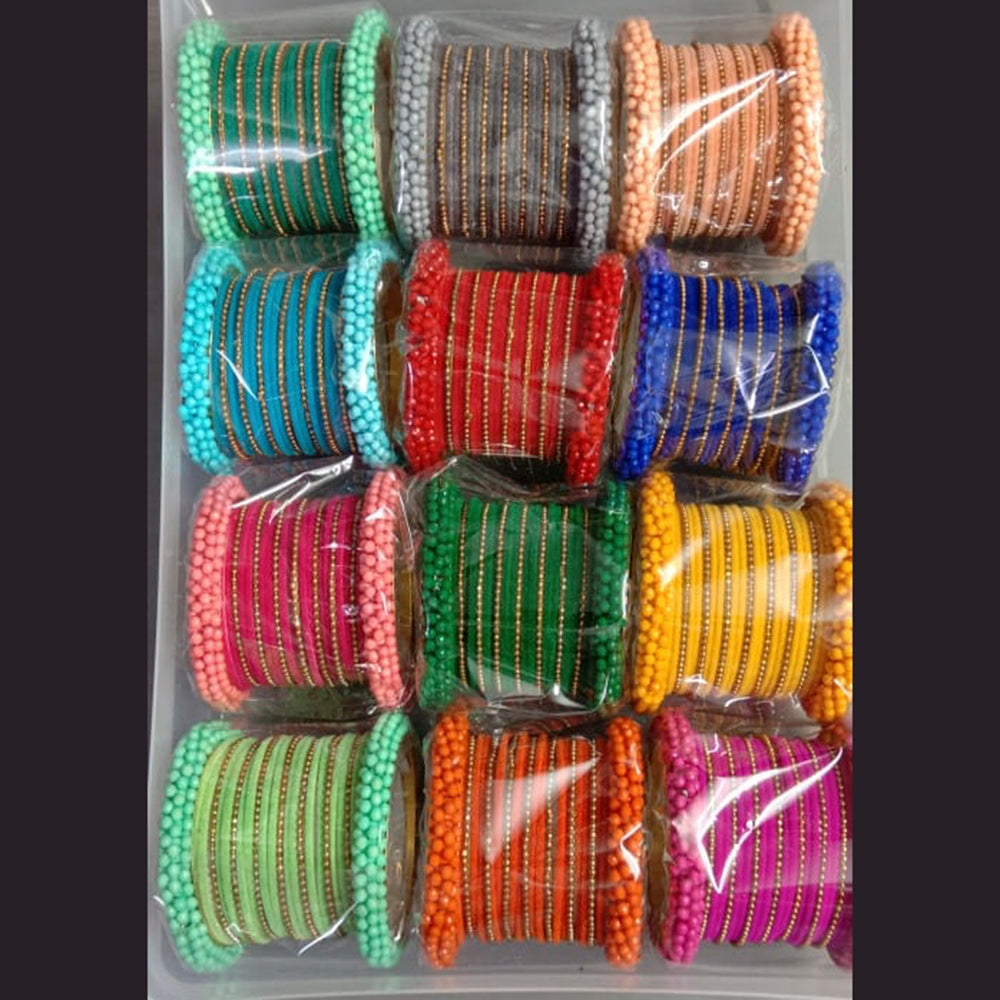 Shree Asha Bangles Pack Of 12 Multi Color Gold Plated Bangles Set