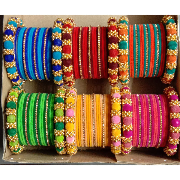 Shree Asha Bangles Pack Of 6 Multi Color Velvet Bangles Set