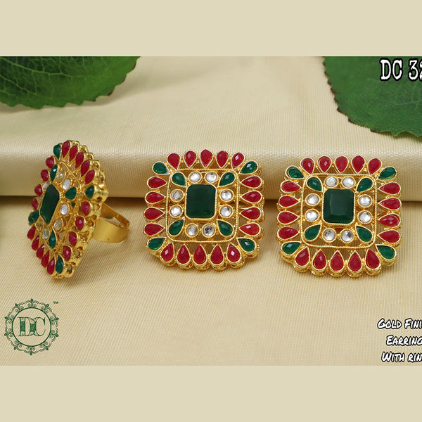 Diksha Collection Gold Plated Pota Stone Stud Earrings With Ring
