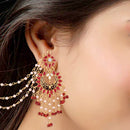Etnico Traditional Gold Plated Enamel/Meena Work Earrings Glided With Faux Stones & Pearls With Hair Chain For Women/Girls (E2444M)