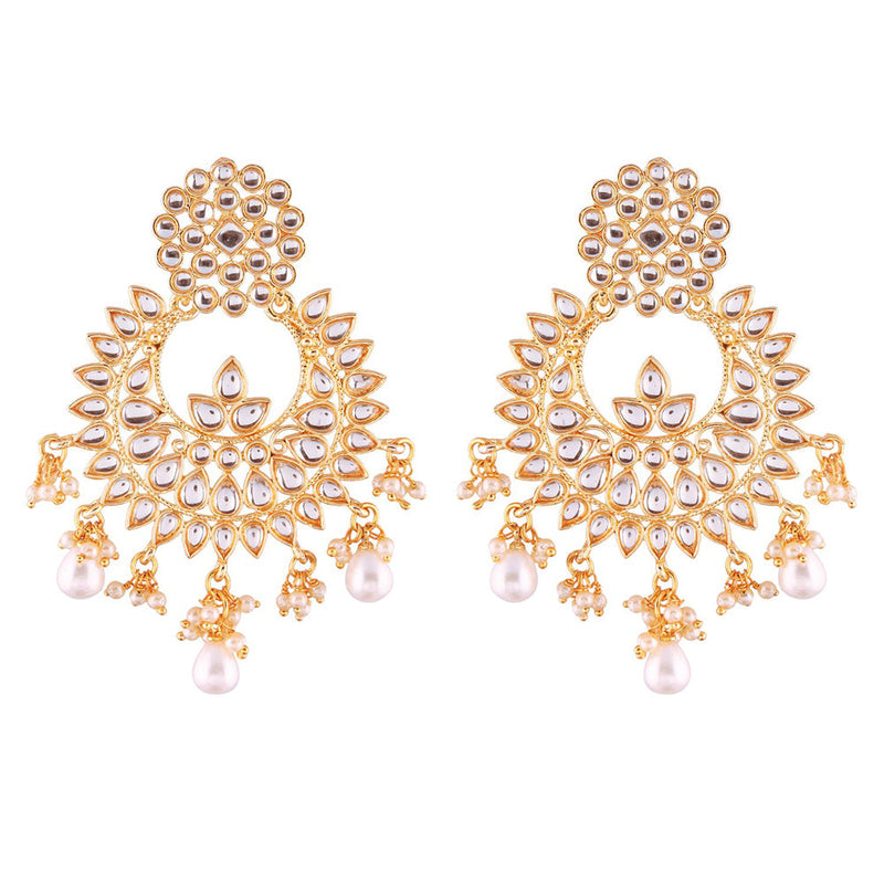 Etnico Traditional Gold Plated Chandbali Earrings Encased With Faux Kundans For Women/Girls (E2456W)