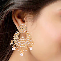 Etnico Traditional Gold Plated Chandbali Earrings Encased With Faux Kundans For Women/Girls (E2456W)