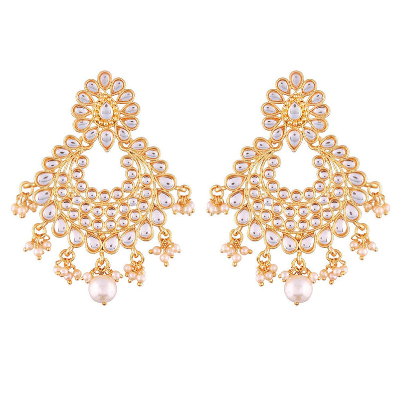 Etnico Traditional Gold Plated Chandbali Earrings Encased With Faux Kundans For Women/Girls (E2457W)
