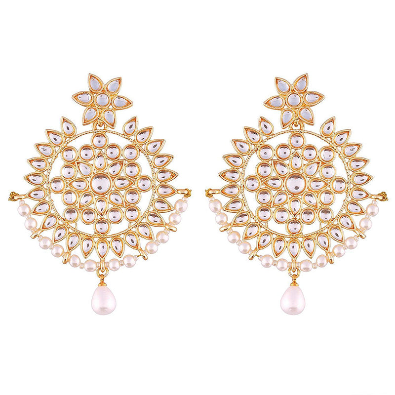 Etnico Traditional Gold Plated Chandbali Earrings Encased With Faux Kundans For Women/Girls (E2458LW)