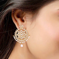 Etnico Traditional Gold Plated Chandbali Earrings Encased With Faux Kundans For Women/Girls (E2458LW)